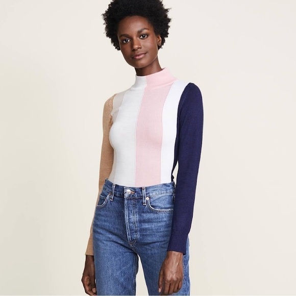 Paper London Dolly Wool Jumper Tonal Stripe Mock Neck Fitted Sweater XS - Picture 2 of 16